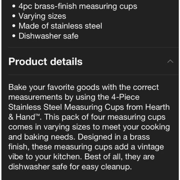 Hearth Hand Brass 4 Piece Measuring Cup Set - Picture 6 of 8
